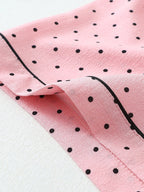 2pcs/Set Women's Mini Polka Dot Printed Pajama Set With Contrast Trim Button-Down Shirt And Bowknot Shorts, Perfect For Home Wear In Summer White Set,Two Pieces Set