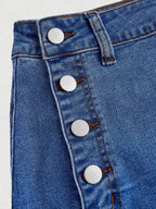 Women's Denim Skirt, Slim-Fitting High-Waist Short Skirt, Basic Casual A-Type Design, Button Closure, Plain Pattern, Summer Fashion