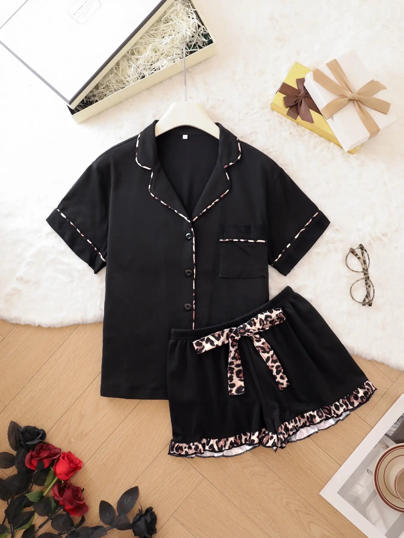 Women's Contrast Binding Pajama Two-piece Set