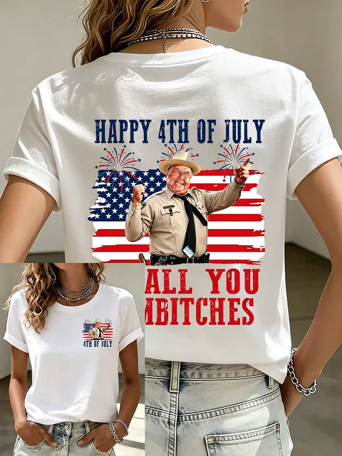 Women's American Flag Patriotic Print Comfortable Pure Cotton T-Shirt