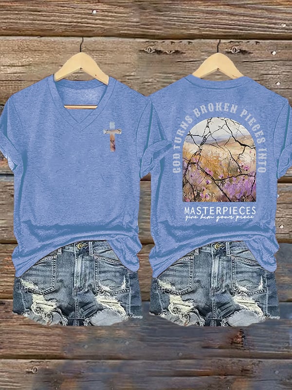 Women's  God Turns Broken Pieces Into Masterpieces Christian Tops Comfort Colors T-Shirt