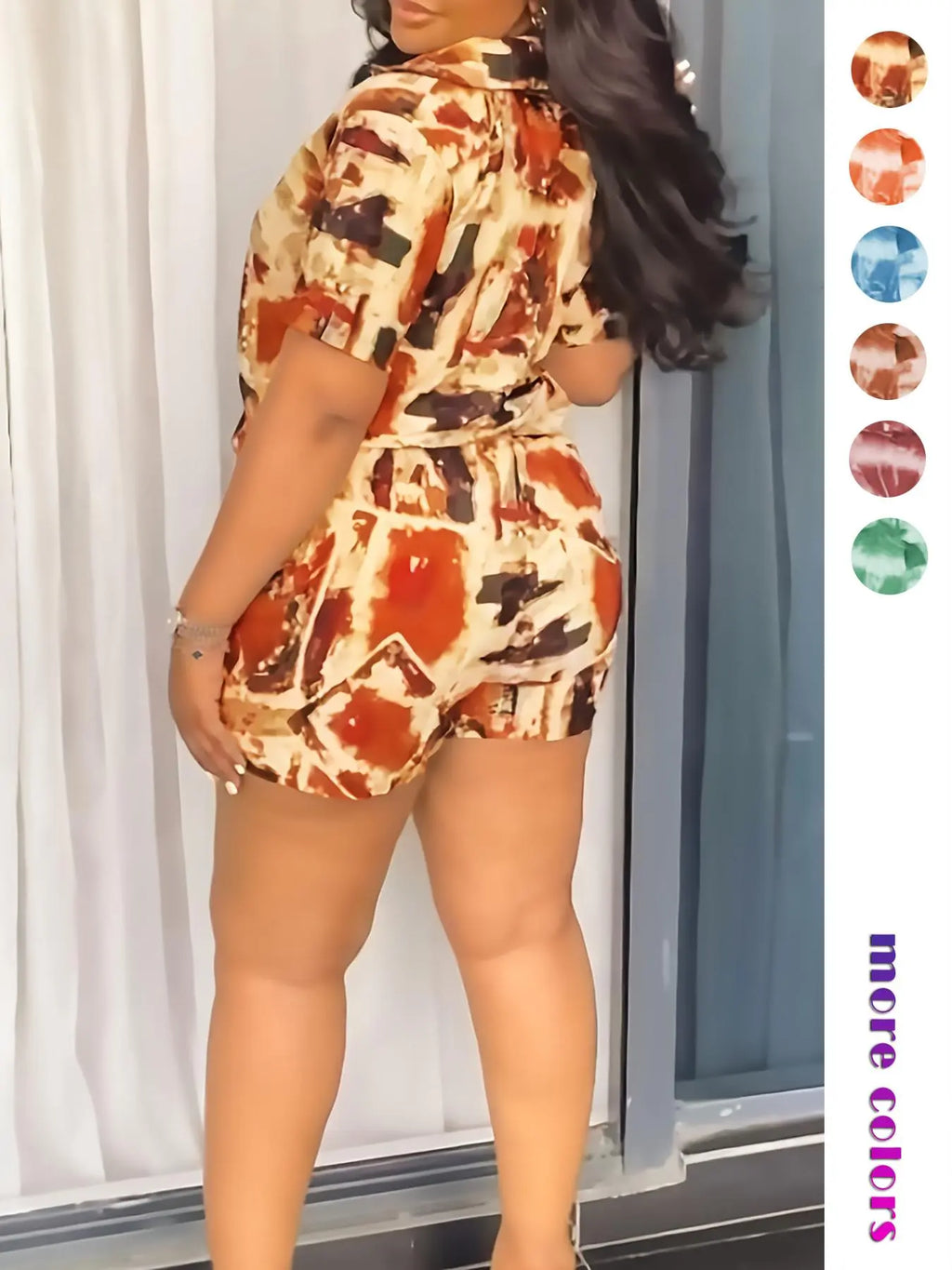 Two-piece Set Women's All Over Print Short Sleeve Shirt & Shorts