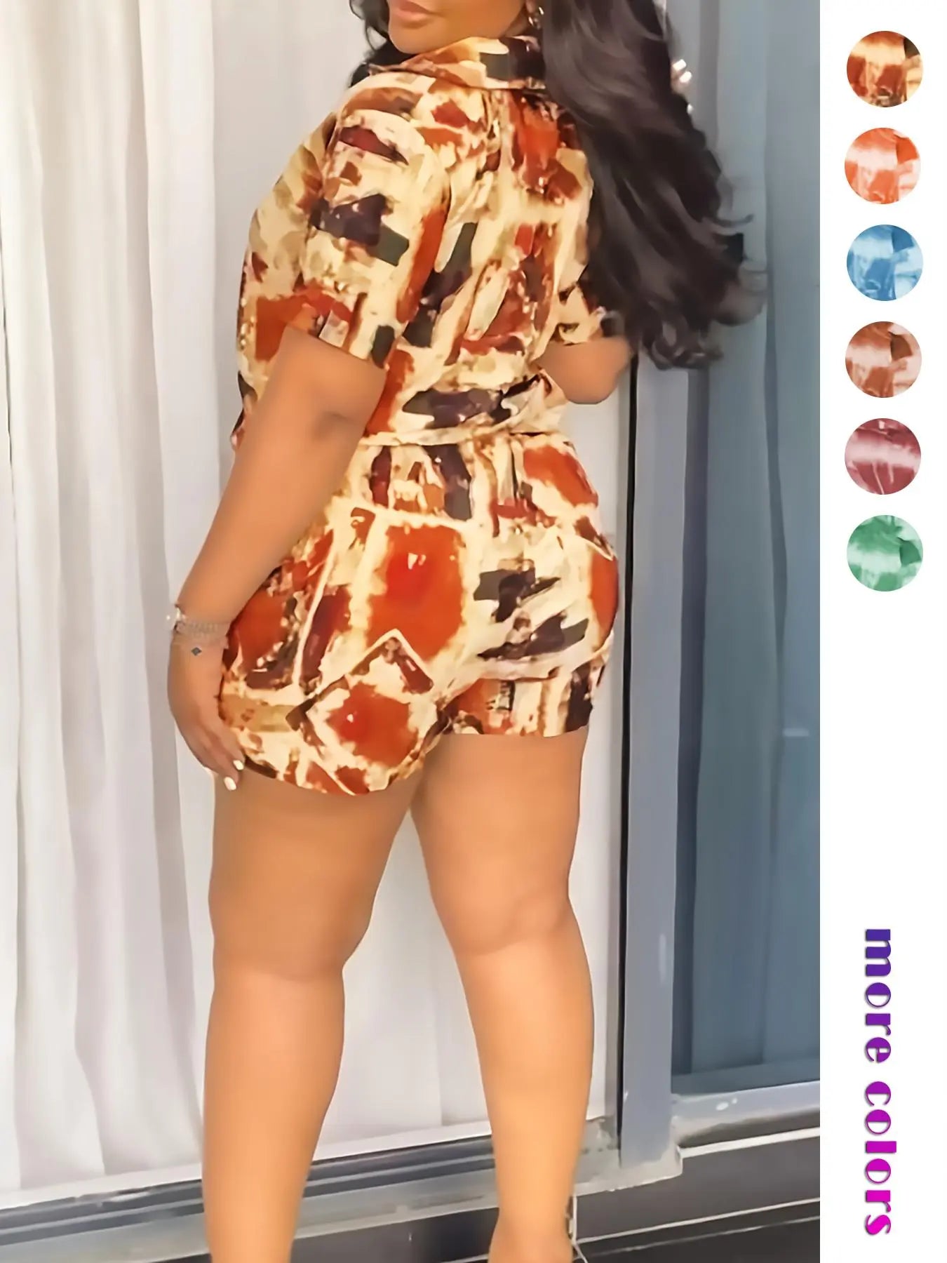 Two-piece Set Women's All Over Print Short Sleeve Shirt & Shorts