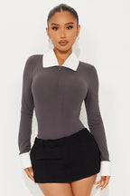 Ultimatum Collared Long Sleeve Bodysuit - Black/combo