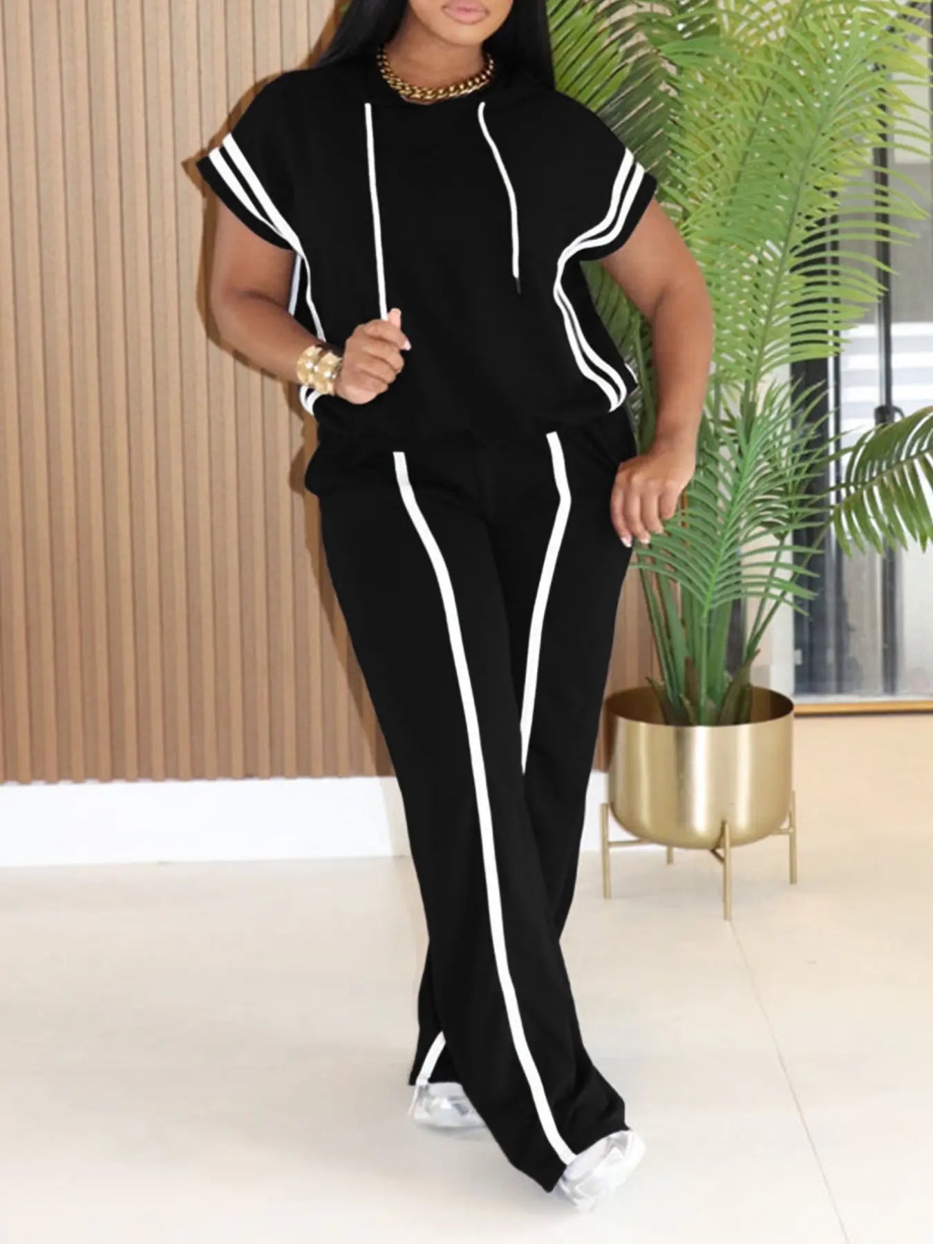 Women's Sporty Two-Piece Set, Comfortable Stylish Striped Hoodie & Loose Pants, Casual Streetwear, Athleisure Wear Set, Perfect for Daily Wear, Tracksuits
