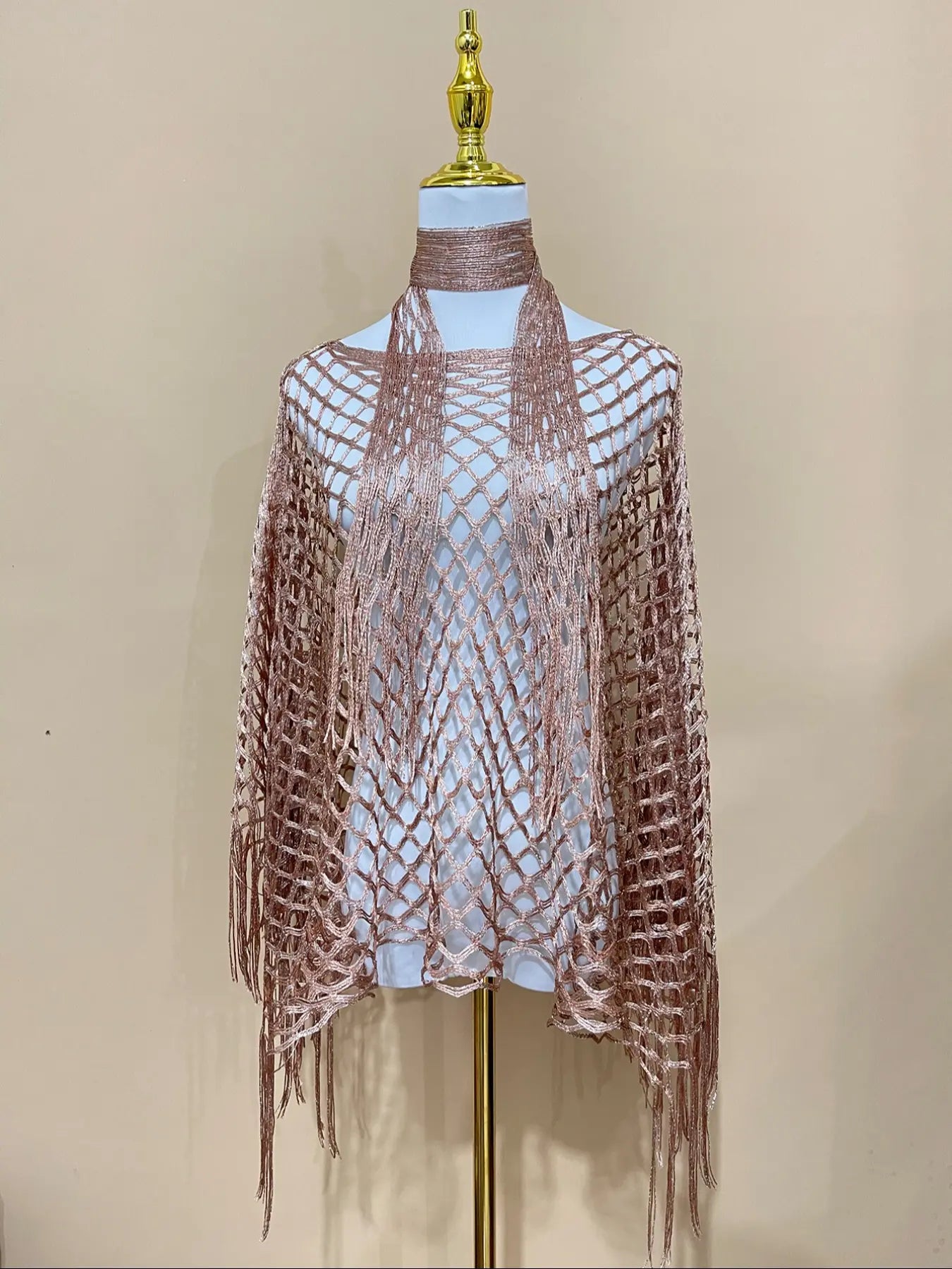 Women's Solid Color Fringe Trim Shawl & Chain Decor Poncho Set, Casual Fashionable Scarf & Cape Set for Daily Wear, Fashion Accessories for Women