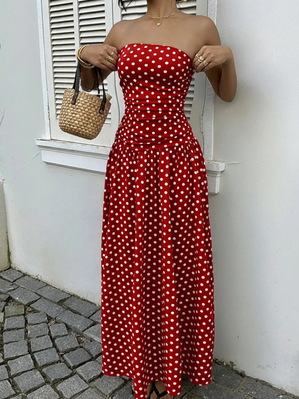 Women's Polka Dot Printed Ruched Waist Sleeveless Halter Dress, Elegant All Season Fashion, Perfect for Casual Wear, Stylish and Comfortable, Casual Fashion Chic, Casual Chic Outfit