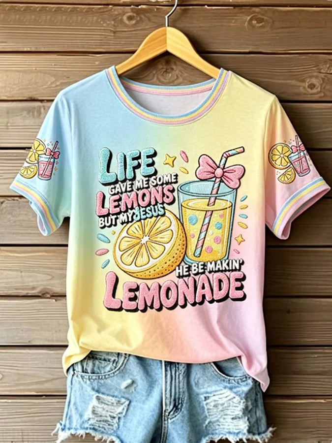 Life Gave Me Some Lemons, But My Jesus Will Turn Them Into Lemonade. Women'S Faith Print T-Shirt