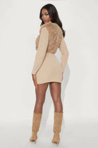Maxine Fur Trim Sweater Mini Dress - Taupe