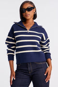 Stripes And Lines Quarter Zip Sweater - Navy/combo