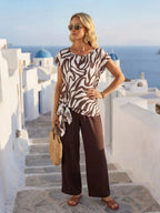 Women's Tie Bow Blouse And Straight Leg Pants 2 Pieces Set Blouse And Pants Set Floral 2 Pieces Set Modest Two Pieces Set Two Pieces Set,Casual