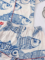 2pcs Women Pajama Set, Sardine Print, Ladies Homewear, Spring/Summer Holiday Outfit, Short Sleeve Lapel Top And Shorts Can Be Worn Outdoors