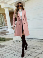 New Women Double Breasted Simple Design Woolen Coat