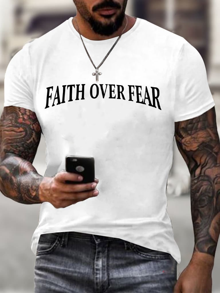 🔥Buy 3 Get 15% Off🔥Men's Faith Over Fear Printed Casual T-Shirt