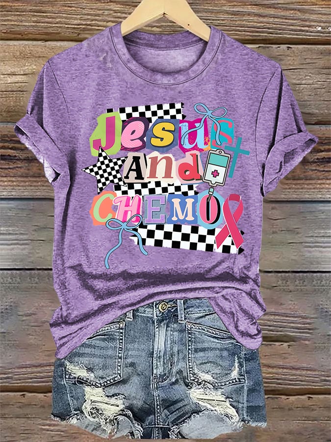 Women's  Jesus And Chemo Christian Cancer Awareness T-Shirt | Faith-Based Cancer Fighter Tee