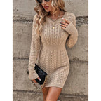 Womens Sweater Dress Cable Knit Crew Neck Casual Fitted Bodycon Sweater Dress