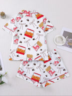 Women's Snack Chicken Bow Print Pajama Set