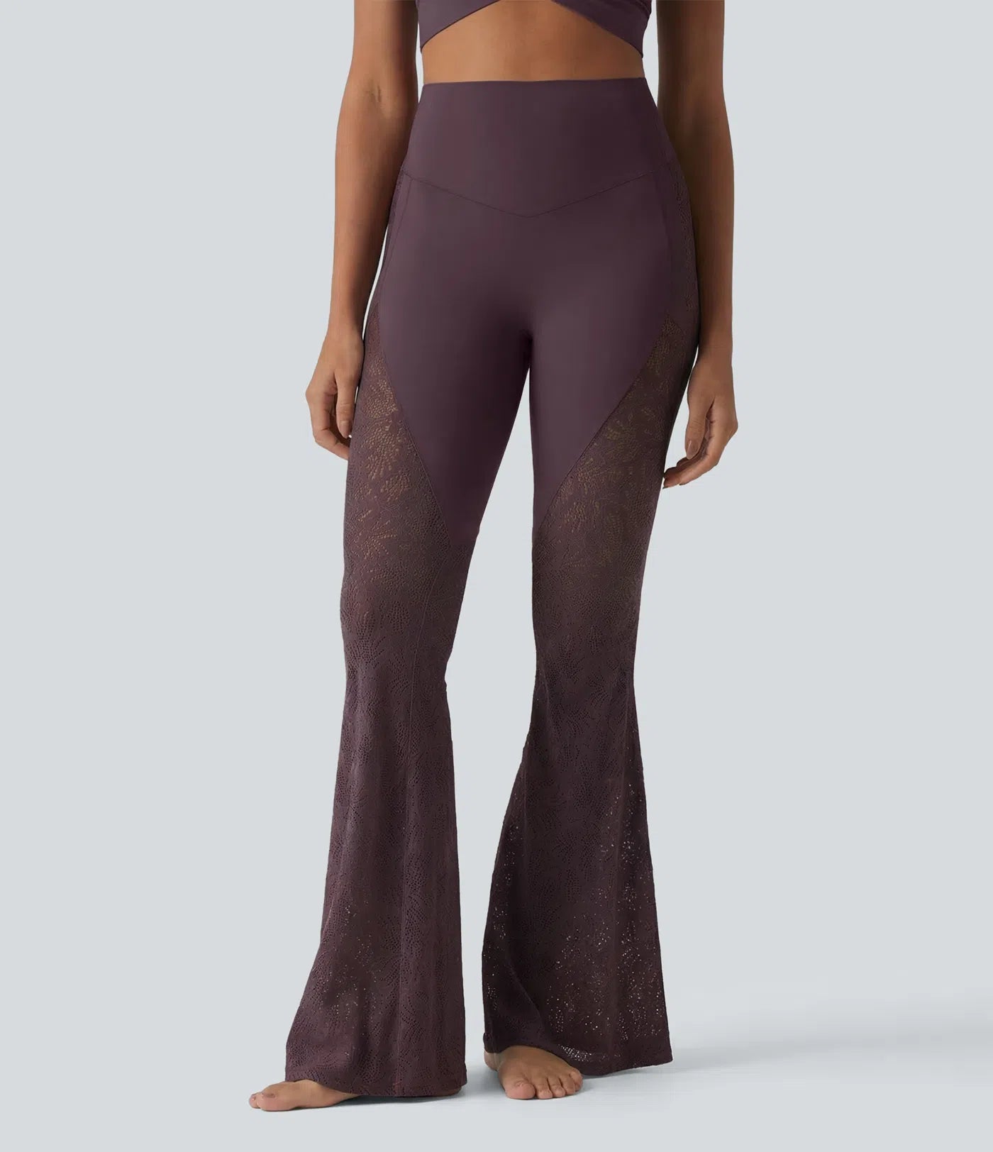 UltraSculptTM High Waisted Tummy Control Contrast Lace Yoga Flare Leggings with Pocket