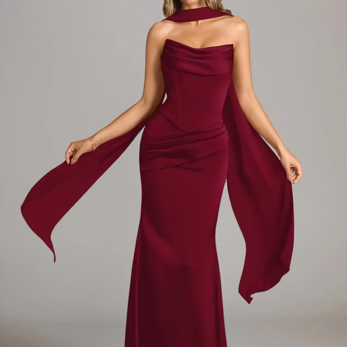 Azazie Sorrel Corset Lace-up Mermaid Wedding Guest Evening Luminous Satin Maxi Dress Minimalist