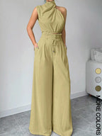 Women's Elegant Two-Piece Set, Irregular Crop Top & Wide-Leg Pants