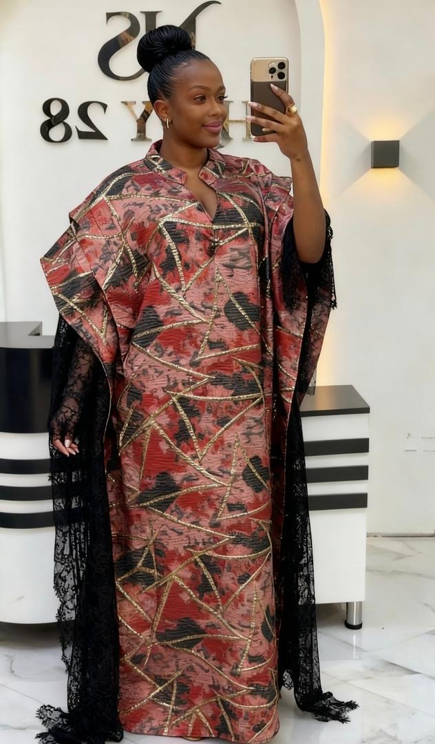 Luxury Elegant Full-Length Brocade Kaftan with Matching Head Scarf