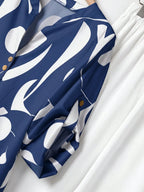 2pcs Women Contrast Color Print Shirt And Pants Set Old Money Style Business Casual Woman Blouse Sets For Ladies Two Piece