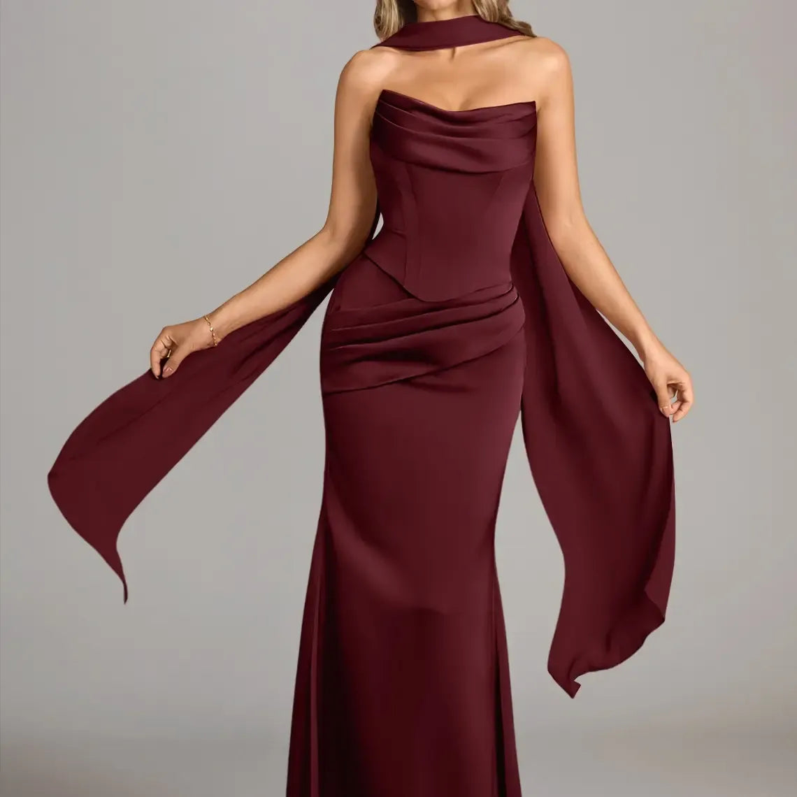 Azazie Sorrel Corset Lace-up Mermaid Wedding Guest Evening Luminous Satin Maxi Dress Minimalist