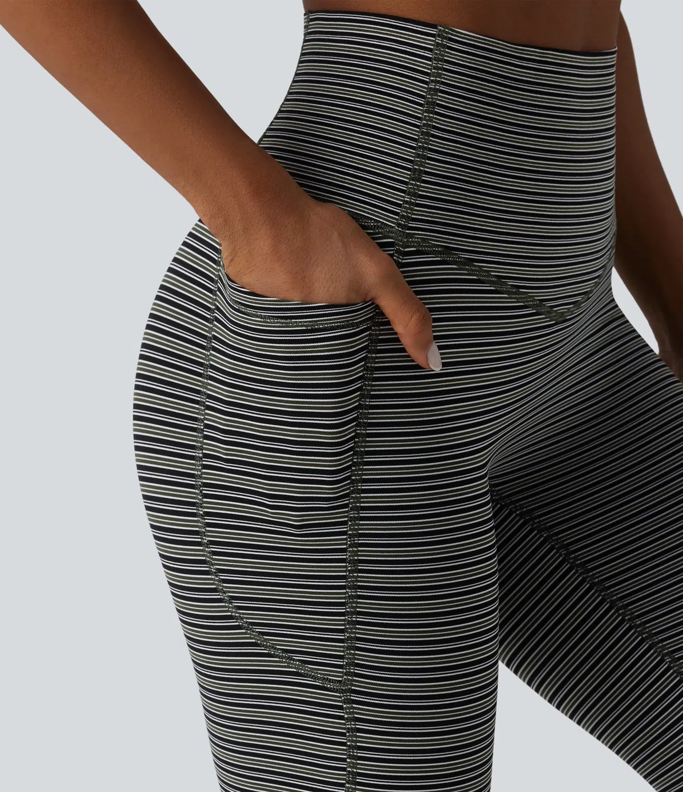 UltraSculptTM Jacquard Stripe High Waisted Tummy Control Running Leggings with Pockets