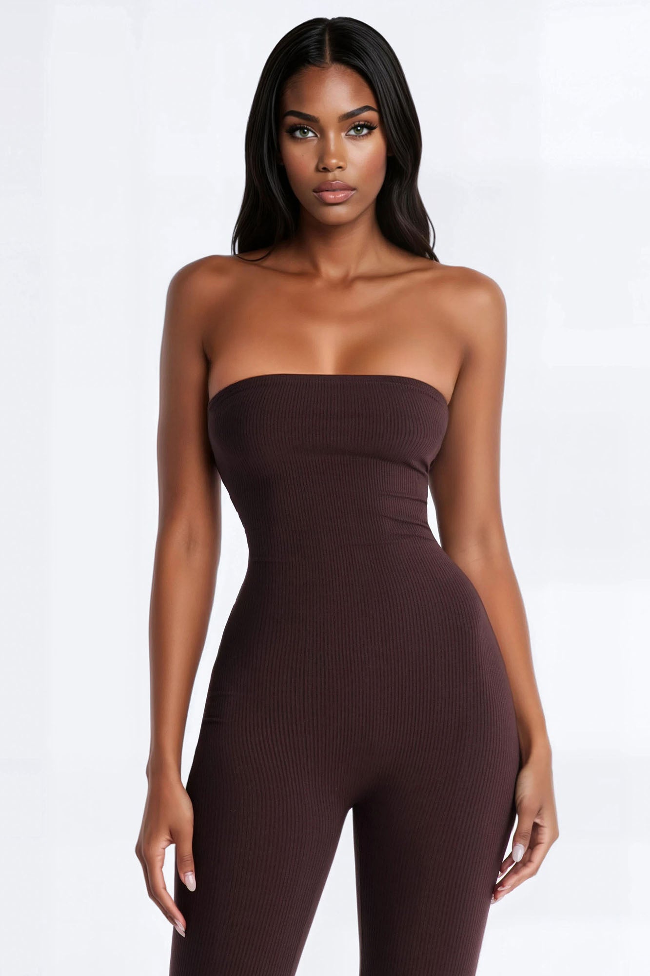 Selena Strapless Snatched Capri Jumpsuit - Chocolate
