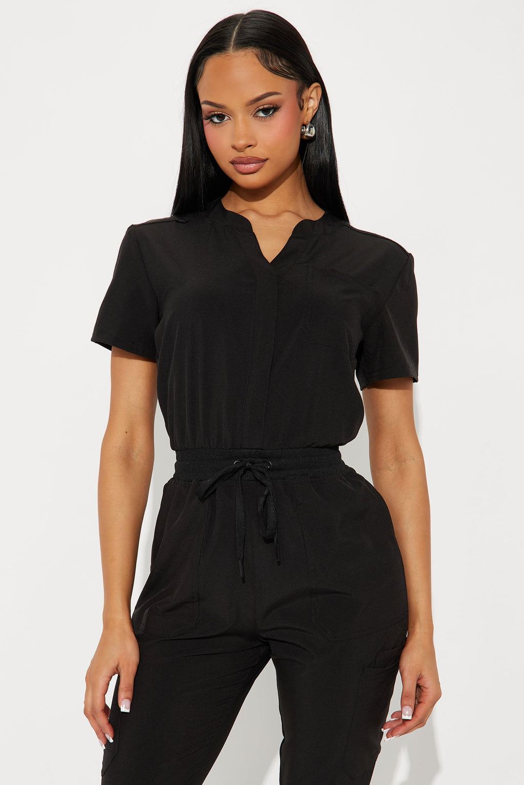 Full Shift Stretch Jogger Scrub Uniform Jumpsuit - Black