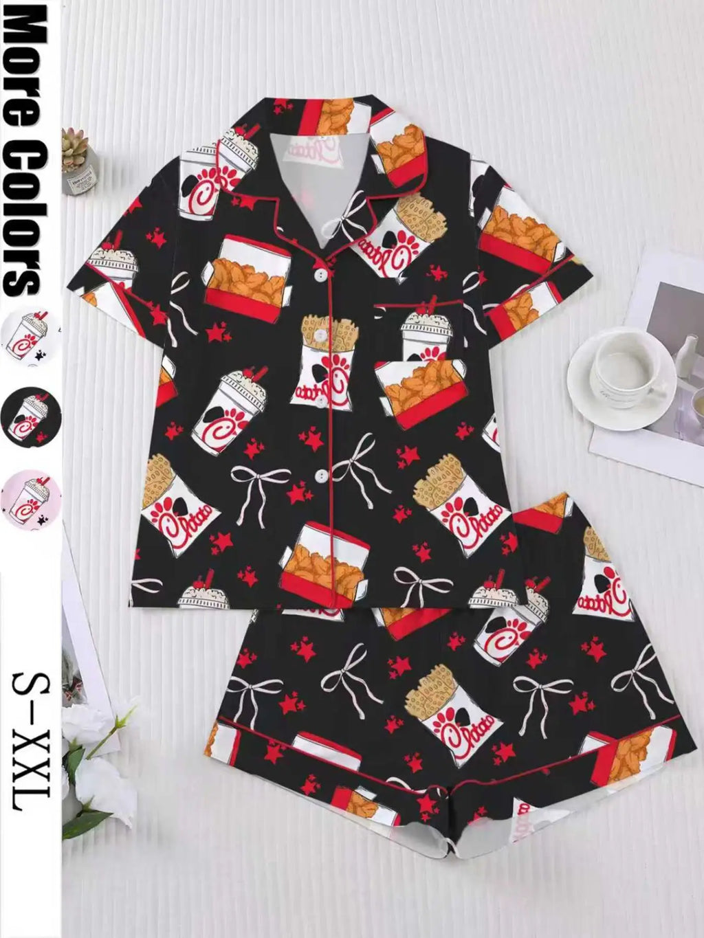 Women's Snack Chicken Bow Print Pajama Set