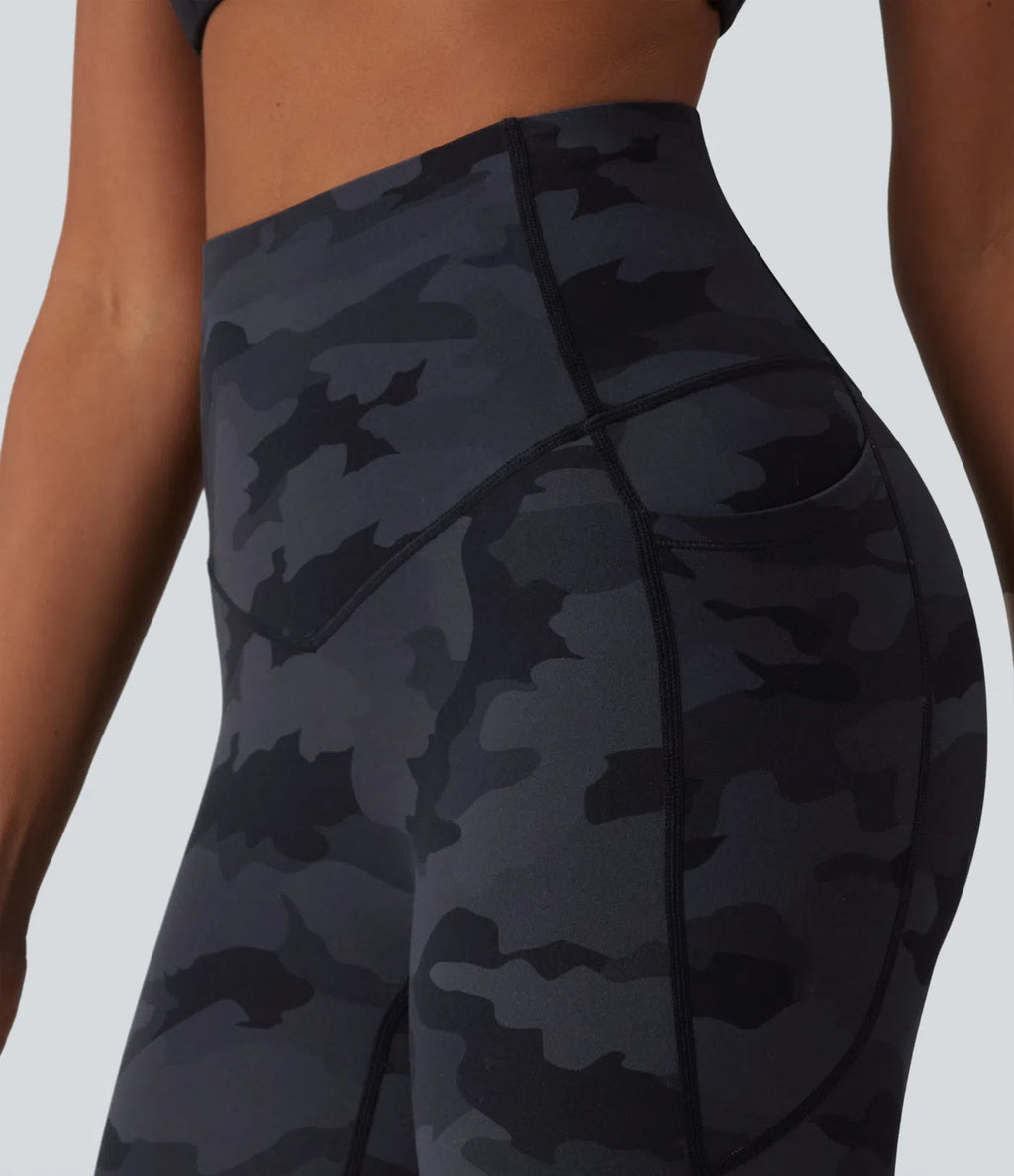 UltraSculptTM Camo Print High Waisted Tummy Control Running Leggings with Pockets