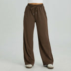 Women's Casual High Waist Striped Wide Leg Trousers, Sporty Drawstring Waist Side Pocket Outfit, Minimalist Versatile Women's Bottom