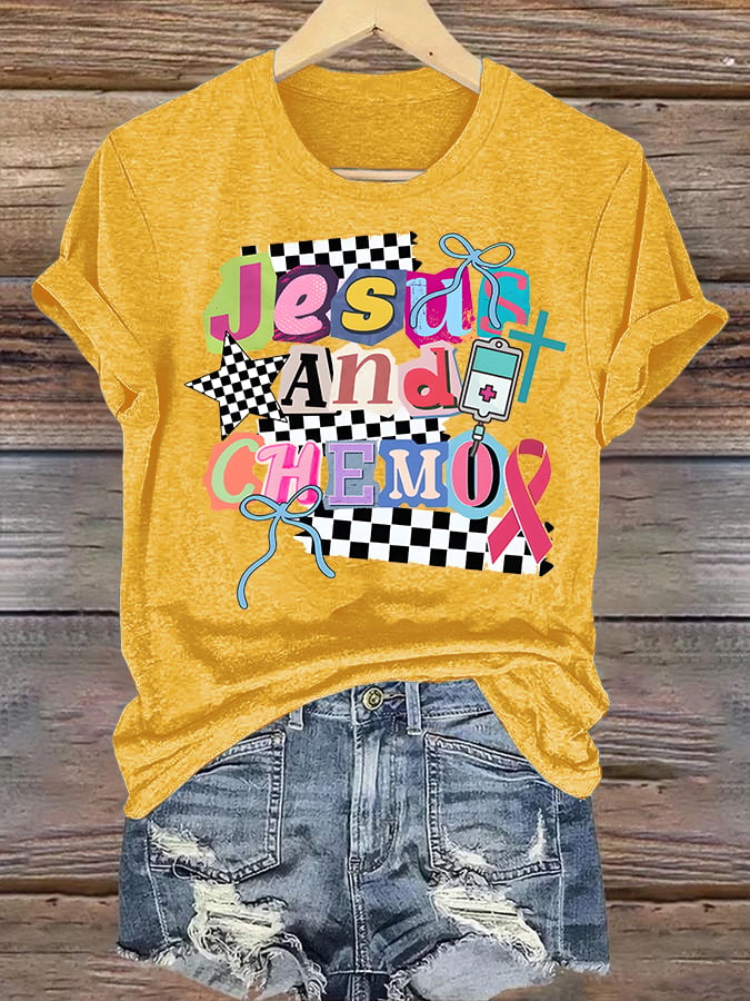 Women's  Jesus And Chemo Christian Cancer Awareness T-Shirt | Faith-Based Cancer Fighter Tee