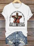 Women's  I'll Bring My Hard Fought Hallelujah Christian Cross Boxing Gloves T-Shirt