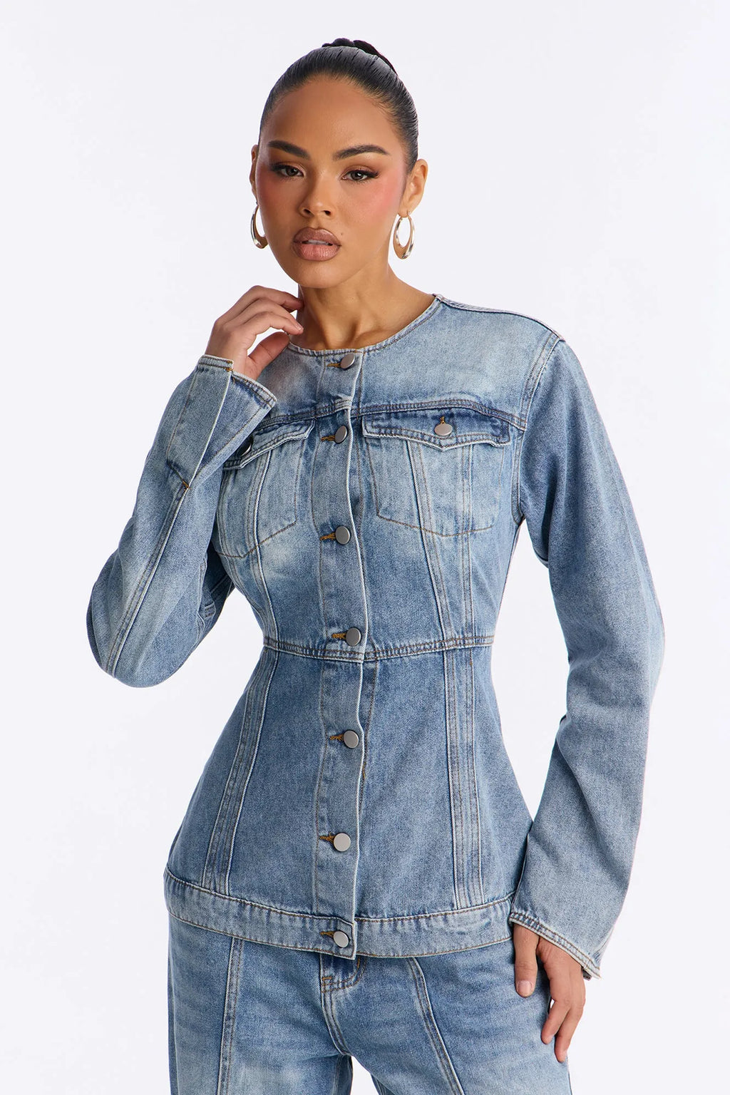 No Pressure Denim Pant Set - Light Wash