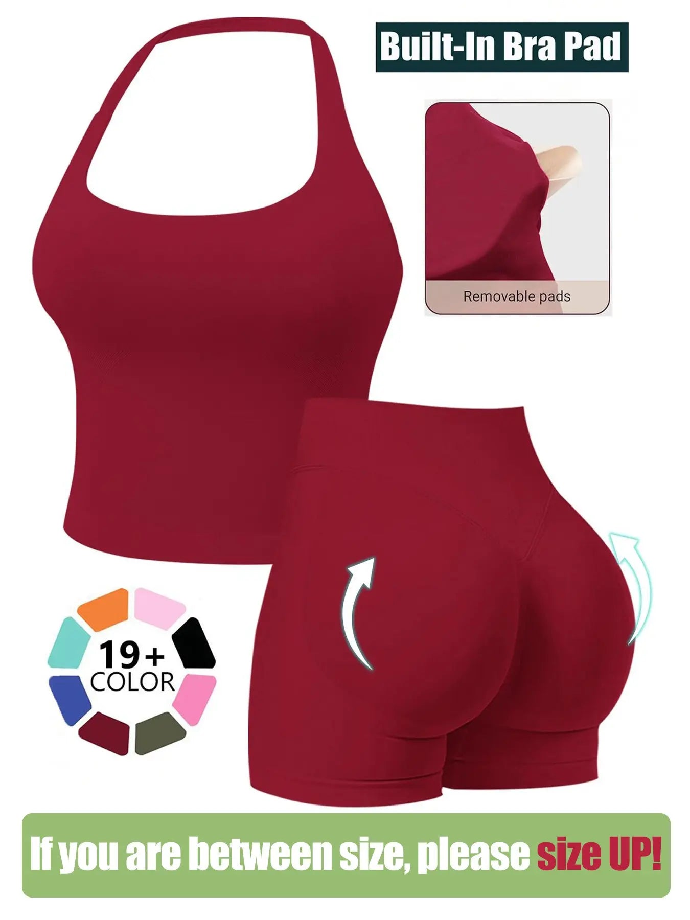 Seamless Workout Sets for Women, Halter Tank Top & Gym Scrunched Shorts Sports Set, Sporty Breathable Quick Drying Outfits for Yoga Gym Workout Running, Ladies Sportswear for Summer