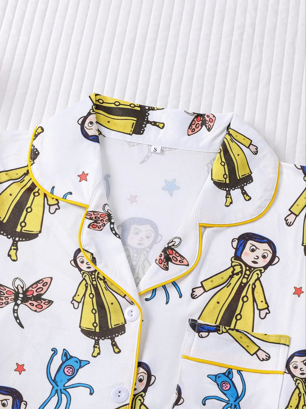 Women's Monkey Print Pajama Set, Short Sleeve Button Front Top & Elastic Shorts