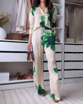 Fashion Printed Lapel Shirt & Pants Two-Piece Set