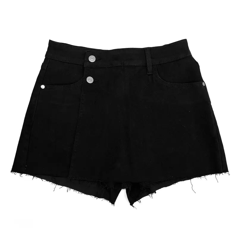 KatchMe Women's Casual Layered High Waist Raw Hemline Durable Denim Skorts, Street Style Jeans, Lightweight Wrinkle-Resistant Bottom, Figure Flattering Stretchy Womenswear, Summer Shorts