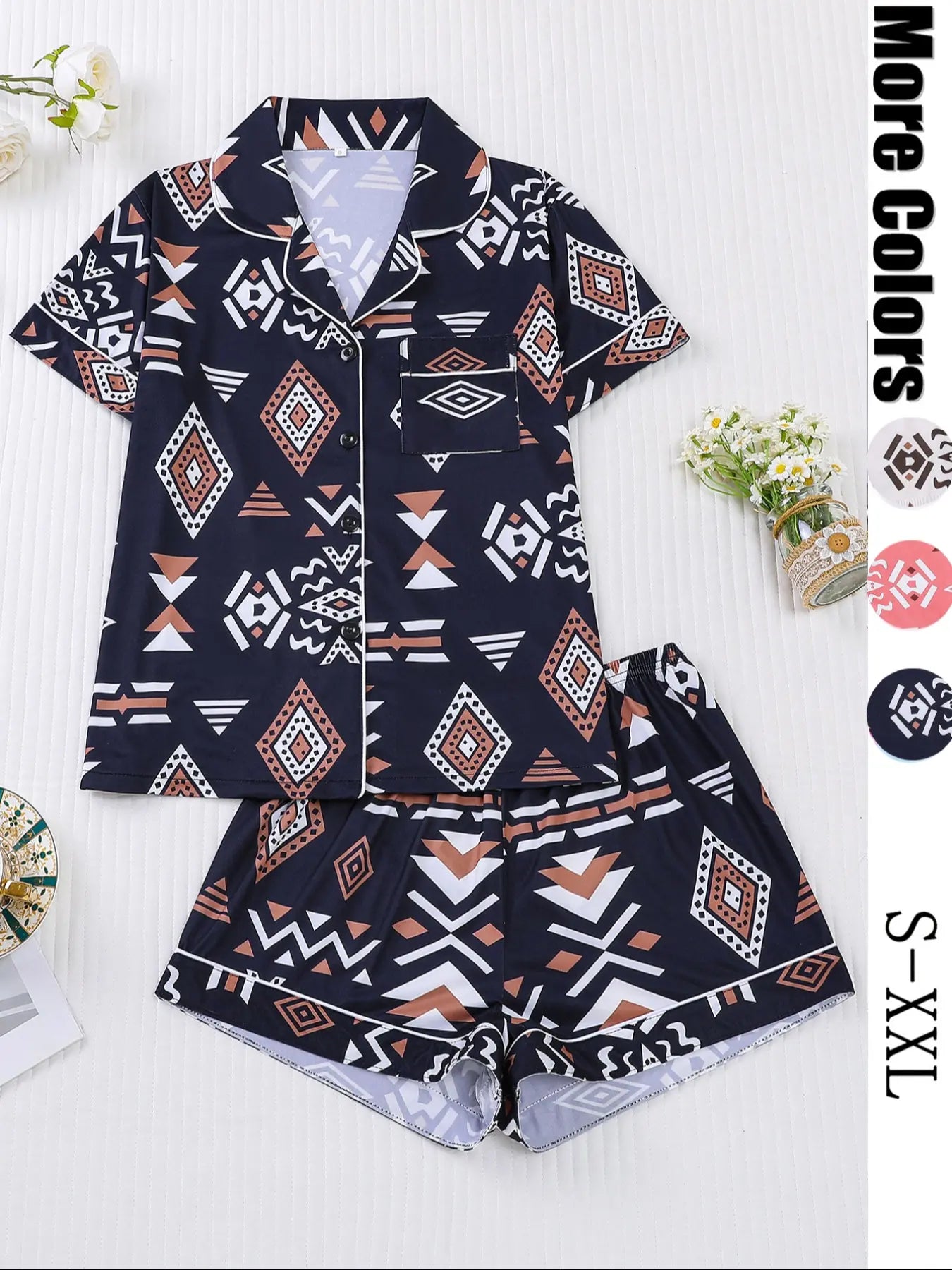 Women's Button Up Shirt & Shorts Pyjama
