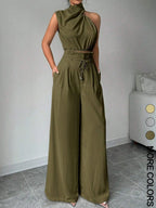 Women's Elegant Two-Piece Set, Irregular Crop Top & Wide-Leg Pants