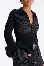 Helen Long Sleeve Pinstripe Mini Dress - Black