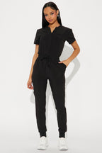 Full Shift Stretch Jogger Scrub Uniform Jumpsuit - Black