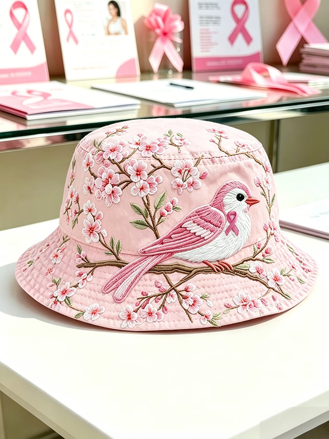 Unisex casual Breast Cancer Flowers and Birds Printed Hats