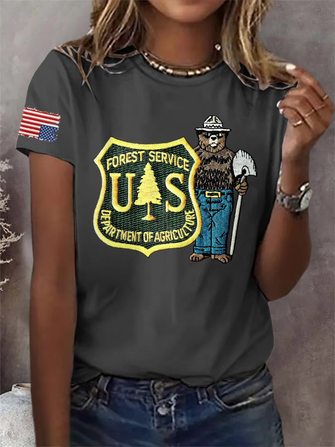 Retro Save The Forest Service Print T-Shirt
