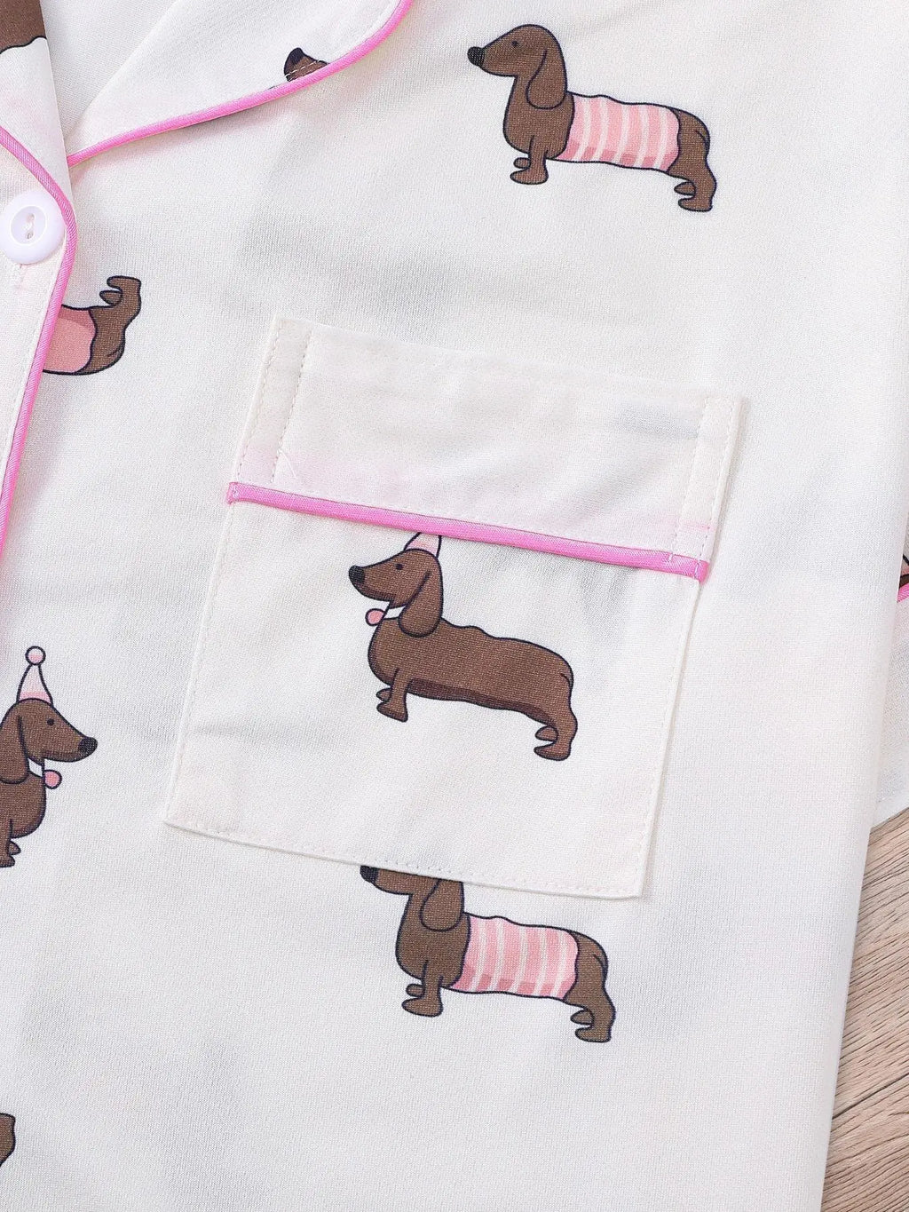 Women's All Over Dachshund Print Shirt & Elastic Waist Shorts Pyjama Two-piece Set