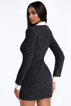 Taryn Long Sleeve Tweed Mini Dress - Black
