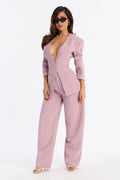 Set The Tone Blazer Barrel Leg Pant Set - Mauve