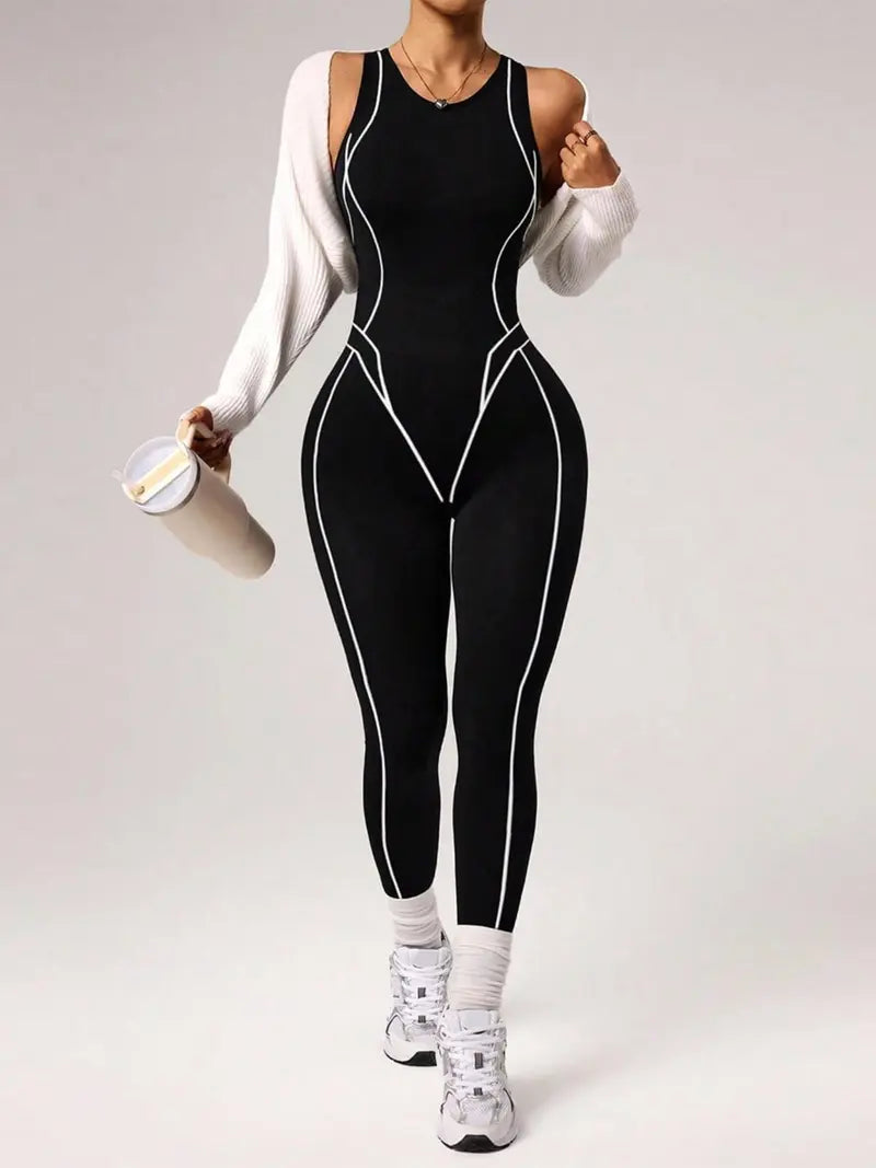 Women's Seamless High Elastic Yoga Jumpsuit, Back Zipper, Breathable Sportswear, Suitable for All Seasons, Ideal for Gym, Running, Yoga, Sporty Jumpsuit